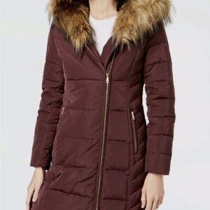 Cole Haan Women's Fur-Trimmed Puffer Coat - Maroon